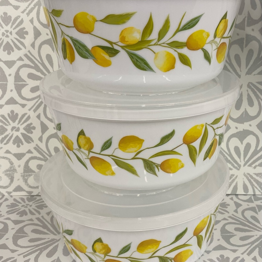 Lemon Storage Bowls Set Lids Yellow Cottage French Country Kitchen containers 4